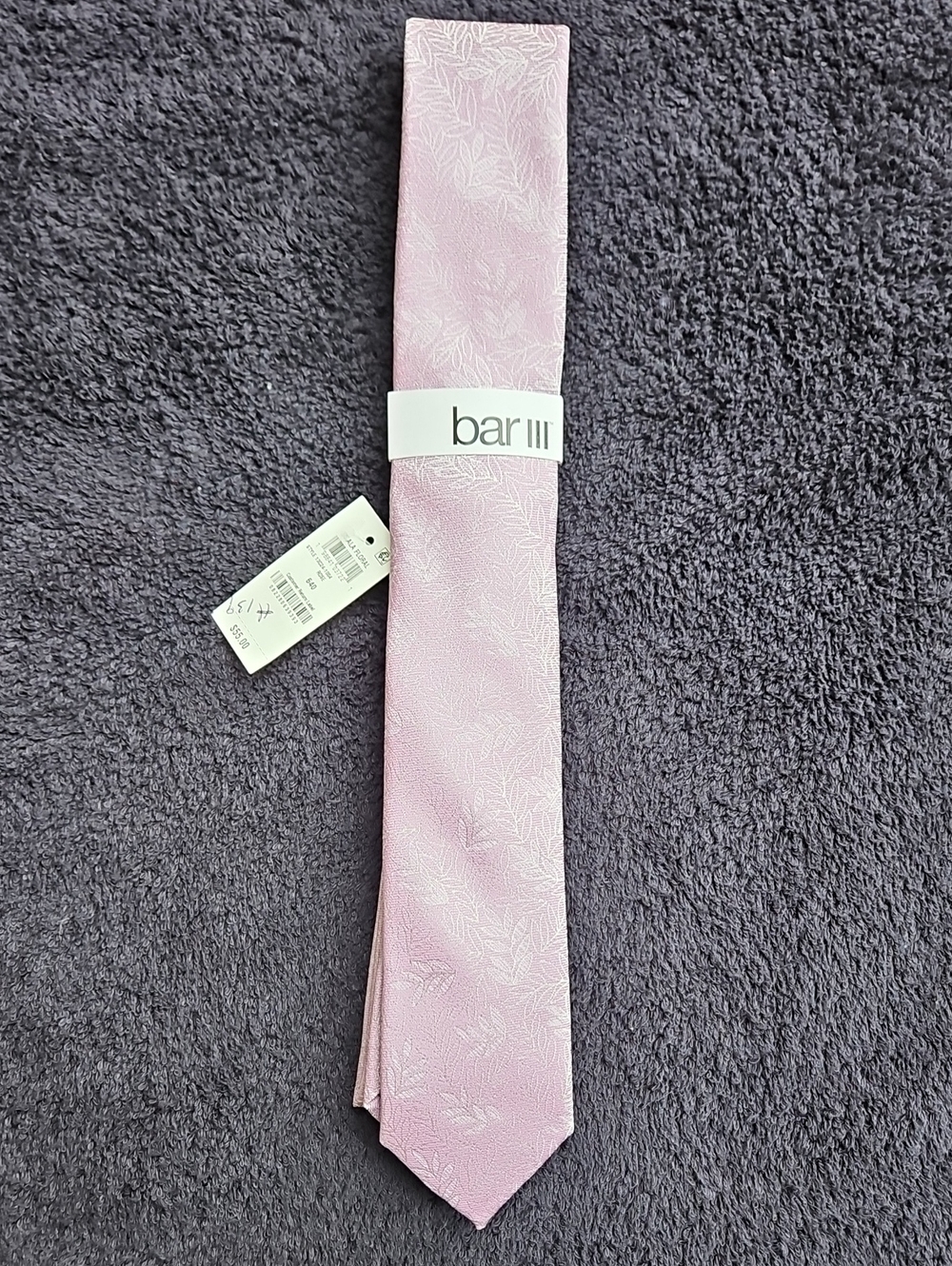 Bar III Men's Slim Tie - Mauve Pink Tonal Leaf Floral Pattern - NWT